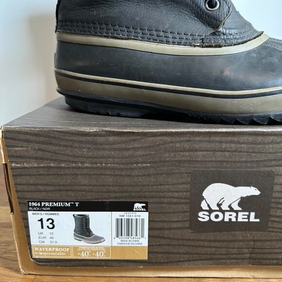 Sorel 1964 Premium T Snow Boots NM1561-010 Men’s Sz 13 Black Leather Waterproof main image 14